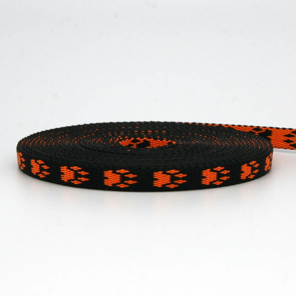 Mustergurtband Tatzen schwarz/orange 10mm