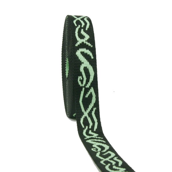 Mustergurtband Tribal schwarz/hellgrün 25mm