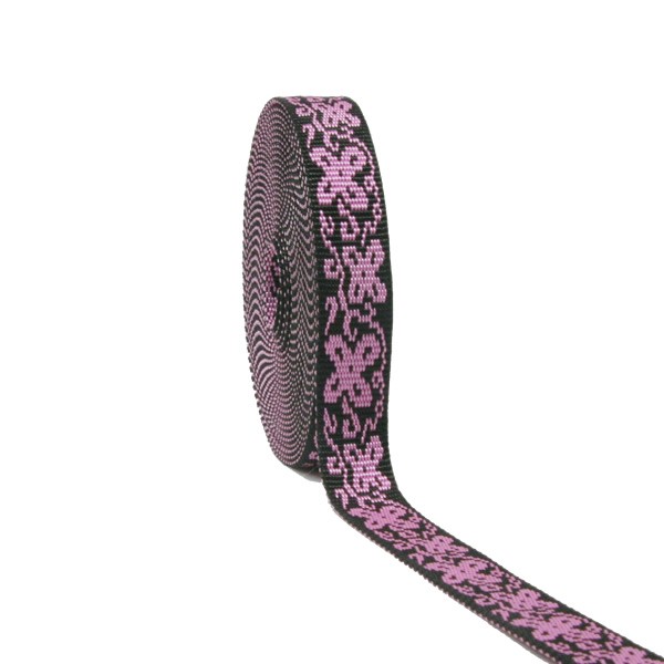 Mustergurtband Flowers schwarz/rosa 20mm