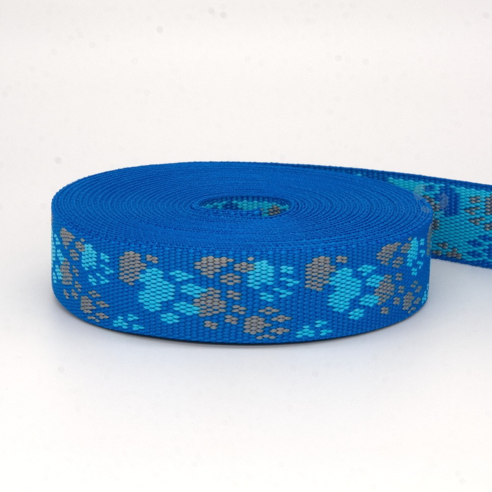 Mustergurtband Multi-Tatzen blau 25mm